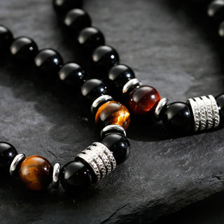 Buddha Gift Natural Black Obsidian Tiger Eye Strength Fulfillment Bracelet