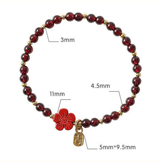 Buddha Gift 14K Gold Natural Garnet Cinnabar Flower Calm Bracelet