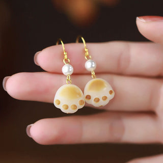 Buddha Gift Bodhi Seed Lovely Cat Paw Claw Peace Dangle Drop Earrings