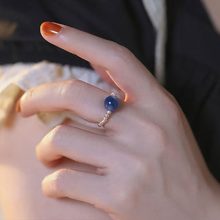 Buddha Gift 925 Sterling Silver Blue Candy Agate Healing Bead Ring