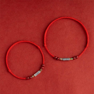 Buddha Gift 925 Sterling Silver Koi Fish Cinnabar Bead Wealth Handcrafted Braided Bracelet Anklet