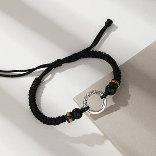 Buddha Gift 925 Sterling Silver Peace Buckle Auspicious Clouds Fortune Braided Bracelet