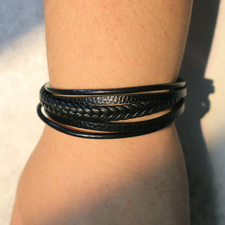 Buddha Gift Natural Lava Rock Black Onyx Bead Leather Bracelet