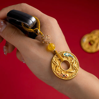 Buddha Gift Double Koi Fish Peace Buckle Wealth Luck Key Chain