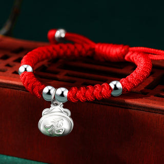 Buddha Gift 925 Sterling Silver Handmade Fu Character Lucky Money Bag Chinese Lock Charm Bell Lotus Copper Coin King Kong Knot Braided Kids Bracelet