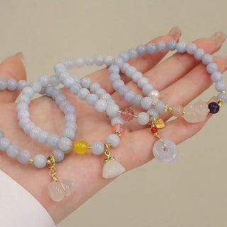 Buddha Gift Natural Aquamarine Chalcedony Serenity Rabbit Gourd Cat Charm Bracelet