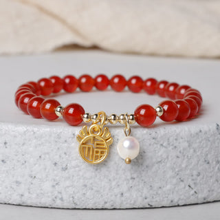 Buddha Gift Year of the Dragon Red Agate Jade Peace Buckle Fu Character Success Bracelet