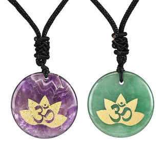 Buddha Gift OM Lotus Symbol Various Crystal Amethyst Tiger Eye Healing Necklace Pendant
