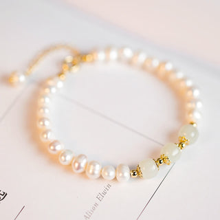 Buddha Gift 14K Gold Plated Natural Pearl Hetian Cyan Jade White Jade Sincerity Bead Chain Bracelet