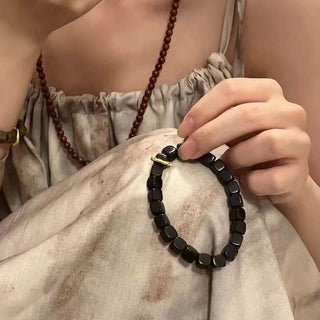 Buddha Gift Tibetan Ebony Wood Square Beads Peace Calm Bracelet