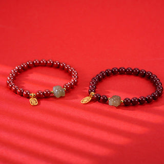 Buddha Gift 925 Sterling Silver Year of the Dragon Natural Cinnabar Hetian Jade Dragon Fu Character Ruyi As One Wishes Charm Blessing Bracelet (Extra 30% Off | USE CODE: FS30)