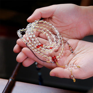 Buddha Gift 108 Mala Beads 925 Sterling Silver Natural White Agate Red Agate Quadruple Wrap Protection Bracelet