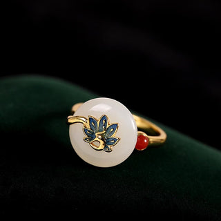 Buddha Gift 925 Sterling Silver Natural Hetian White Jade Peacock Blessing Necklace Pendant Ring Earrings Set
