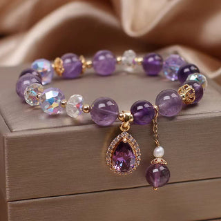 Buddha Gift Natural Amethyst Zircon Love Heart Healing Soul Charm Bracelet