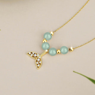Buddha Gift 925 Sterling Silver Hetian Jade Bead Fishtail Luck Necklace Pendant