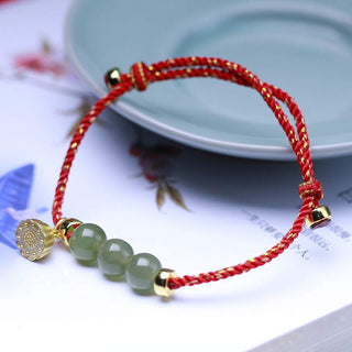 Buddha Gift Natural Jade Lotus Seed Strength Red String Weave Bracelet