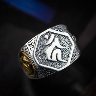 Buddha Gift 925 Sterling Silver Sanskrit Design Carved Protection Adjustable Ring