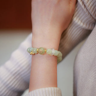 Buddha Gift 925 Sterling Silver Plated Gold Natural Hetian Jade Luck Necklace Pendant Bracelet Set