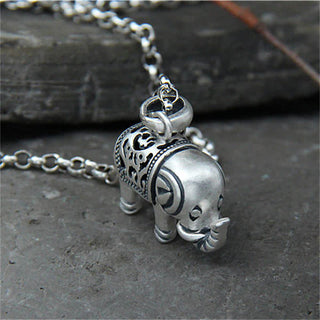 Buddha Gift 990 Sterling Silver Elephant Strength Necklace Pendant
