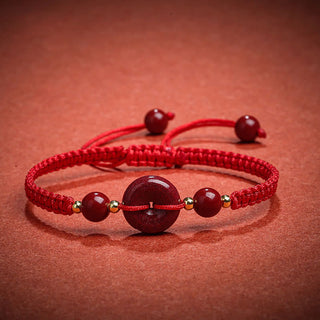 Buddha Gift Natural Cinnabar Peace Buckle Blessing String Bracelet