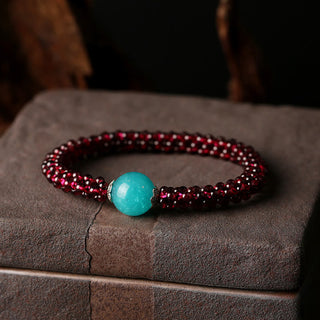 Buddha Gift Natural Garnet Pink Crystal Red Agate Amazonite Bead Protection Bracelet