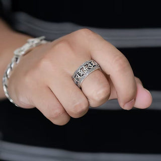 Buddha Gift Vintage Tibet Om Mani Padme Hum Carved Hollow Design Purity Ring
