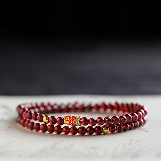 Buddha Gift 999 Gold Koi Fish Natural Garnet Protection Bracelet