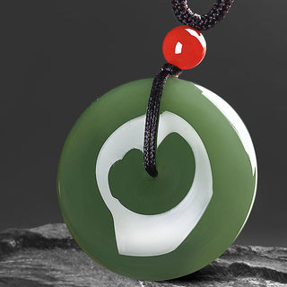 Buddha Gift Natural Round Jade Peace Buckle Prosperity Necklace String Pendant