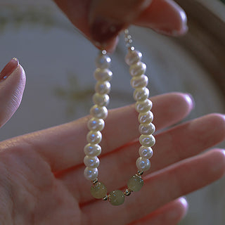 Buddha Gift 14K Gold Plated Natural Pearl Hetian Cyan Jade White Jade Sincerity Bead Chain Bracelet
