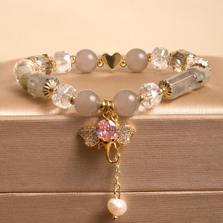 Buddha Gift Amethyst Green Aventurine Strawberry Quartz Positive Elephant Charm Bracelet