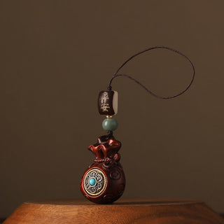 Buddha Gift Small Leaf Red Sandalwood Green Sandalwood Money Bag Om Mani Padme Hum Rotatable Protection Hanging Decoration