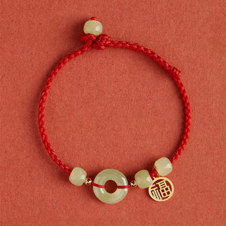 Buddha Gift Round Peace Buckle Jade Lotus Happiness Abundance Wealth String Bracelet