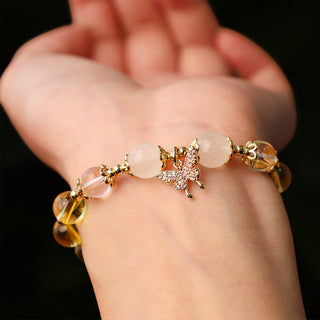 Buddha Gift Citrine Moonstone Butterfly Charm Prosperity Protection Bracelet