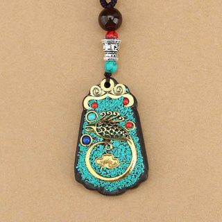 Buddha Gift Tibet God Of Wealth Money Tree Golden Phoenix Thangka Ebony Peace Necklace Pendant
