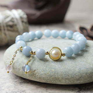Buddha Gift Aquamarine Pearl Healing Moonstone Beads Charm Bracelet
