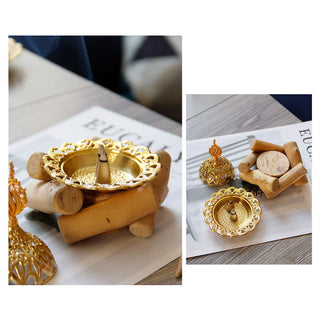 Buddha Gift Gold Alloy Healing Mini Incense Burner With Wooden Coaster Home Decor