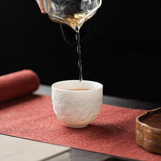 Buddha Gift Dragon Phoenix Relief White Porcelain Ceramic Teacup Kung Fu Tea Cup 115ml