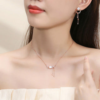 Buddha Gift 925 Sterling Silver Flower Butterfly Love Necklace Pendant Earrings Set
