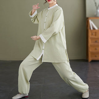 Buddha Gift 2Pcs Vintage Long Sleeve Shirt Top Pants Meditation Zen Tai Chi Cotton Linen Clothing Women's Set