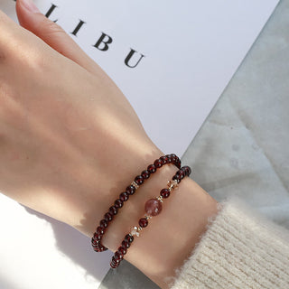 Buddha Gift 14K Gold Plated Natural Garnet Strawberry Quartz Stability Double Wrap Bracelet