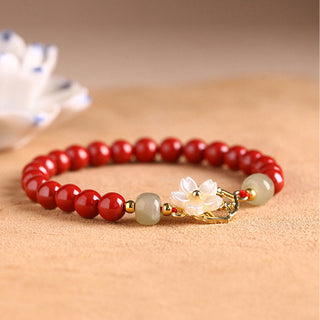 Buddha Gift Natural Cinnabar Jade Beaded Tridacna Stone Flower Blessing Bracelet