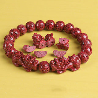 Buddha Gift Natural Double PiXiu Cinnabar Om Mani Padme Hum Wealth Luck Bead Bracelet