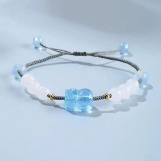 Buddha Gift Natural Aquamarine PiXiu Hetian White Jade Healing Bracelet