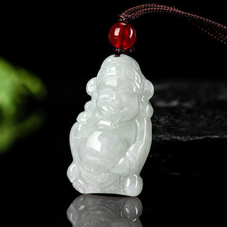 Buddha Gift Natural Jade Chinese God of Wealth Caishen Ingot Luck Necklace Pendant