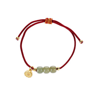 Buddha Gift Handmade Hetian Jade Bead Lotus Pod Prosperity Luck Braided Bracelet