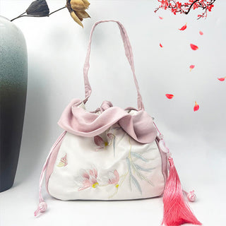 Buddha Gift Suzhou Embroidery Camellia Magnolia Peony Lotus Silk Tote Crossbody Bag Shoulder Bag Handbag