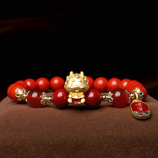 Buddha Gift Year of the Dragon Natural Cinnabar Ingot Protection Bracelet