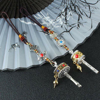 Buddha Gift Tibet Om Mani Padme Hum Prayer Wheel Peace Rotatable Bag Car Hanging Decoration
