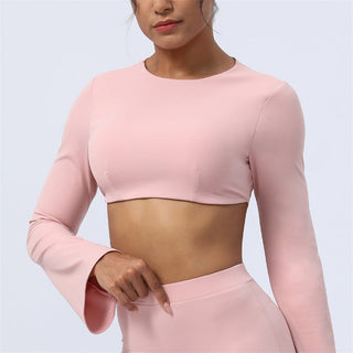 Buddha Gift Long Sleeve Backless Strap Top Bra Flare Pants Fitness Yoga Outfit