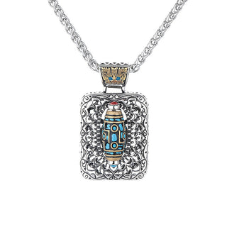 Buddha Gift Nine-Eye Dzi Bead Design Copper Healing Rotatable Necklace Pendant